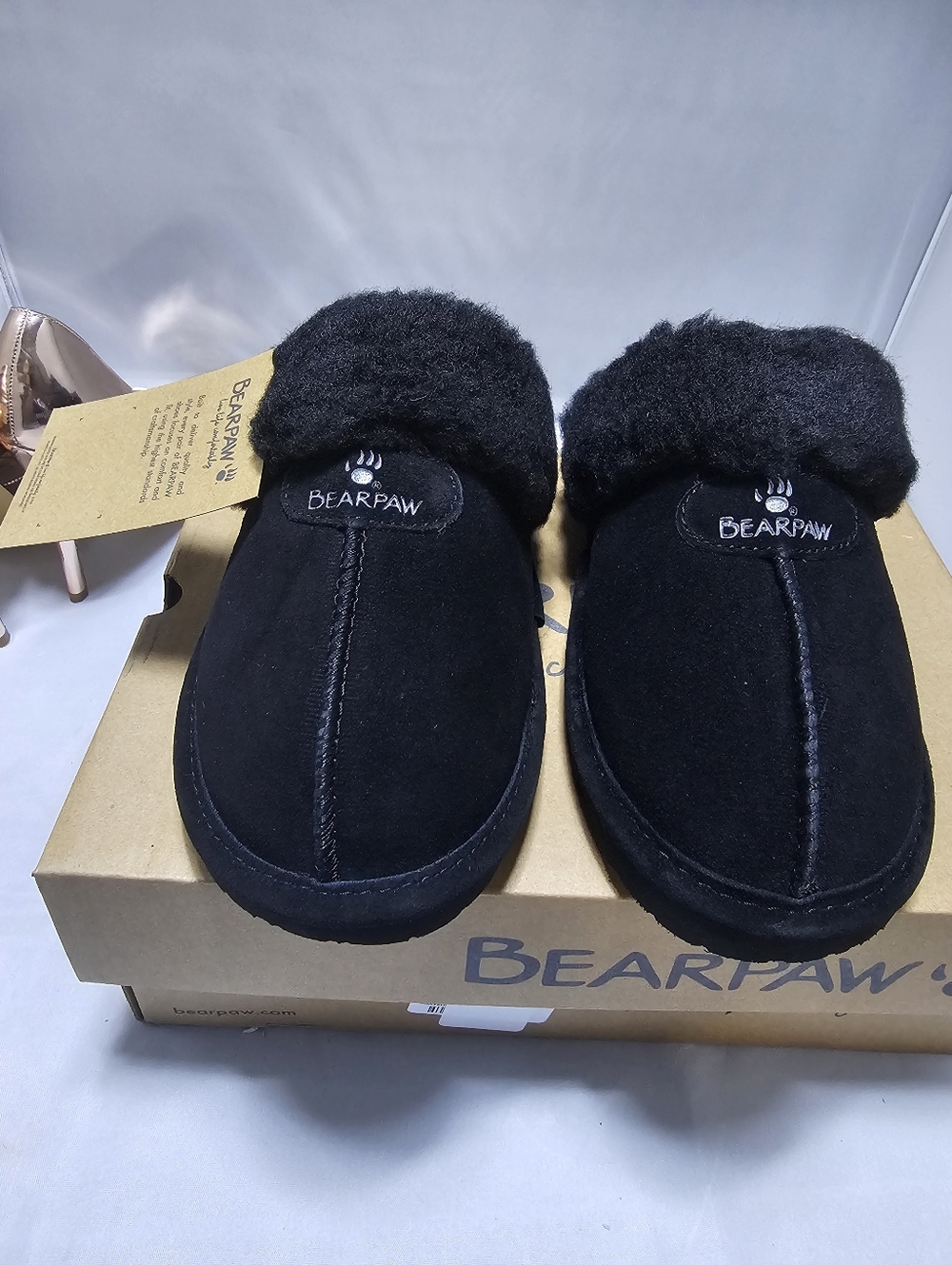 BearPaw Black Sheepskin Fir Slip-On Clog